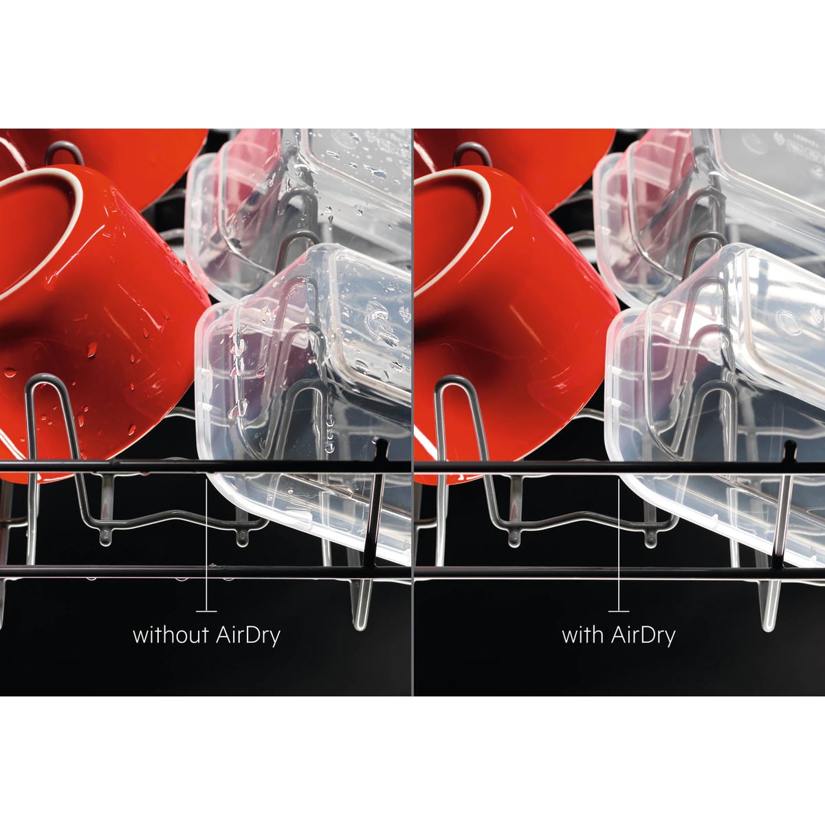 Comparatif AEG AirDry, vaisselle humide sans la fonction et vaisselle sèche avec AirDry