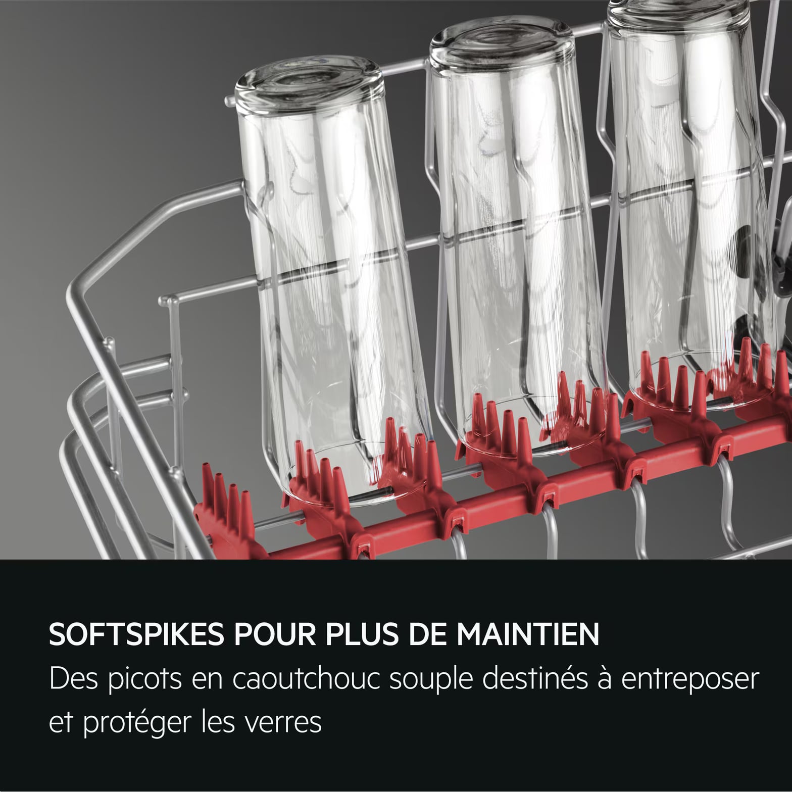 Supports souples SoftSpikes de GlassCare AEG maintenant les verres à pied