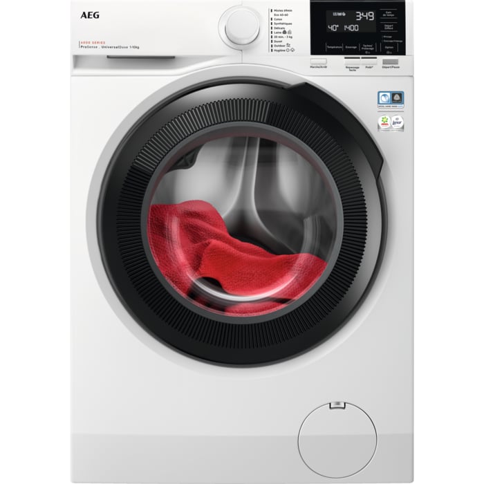 Lave-linge AEG Série 6000 ProSense avec linge coloré, machine hublot avec affichage digital