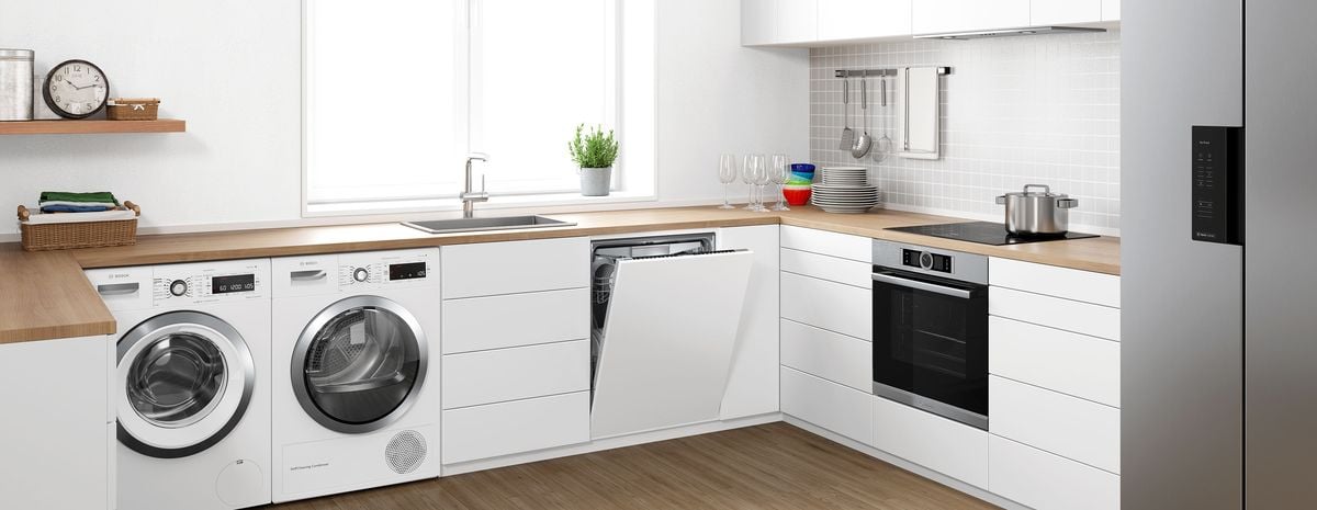 Cuisine équipée Bosch avec lave-linge sèche-linge encastrés, sans démonstration AntiVibration