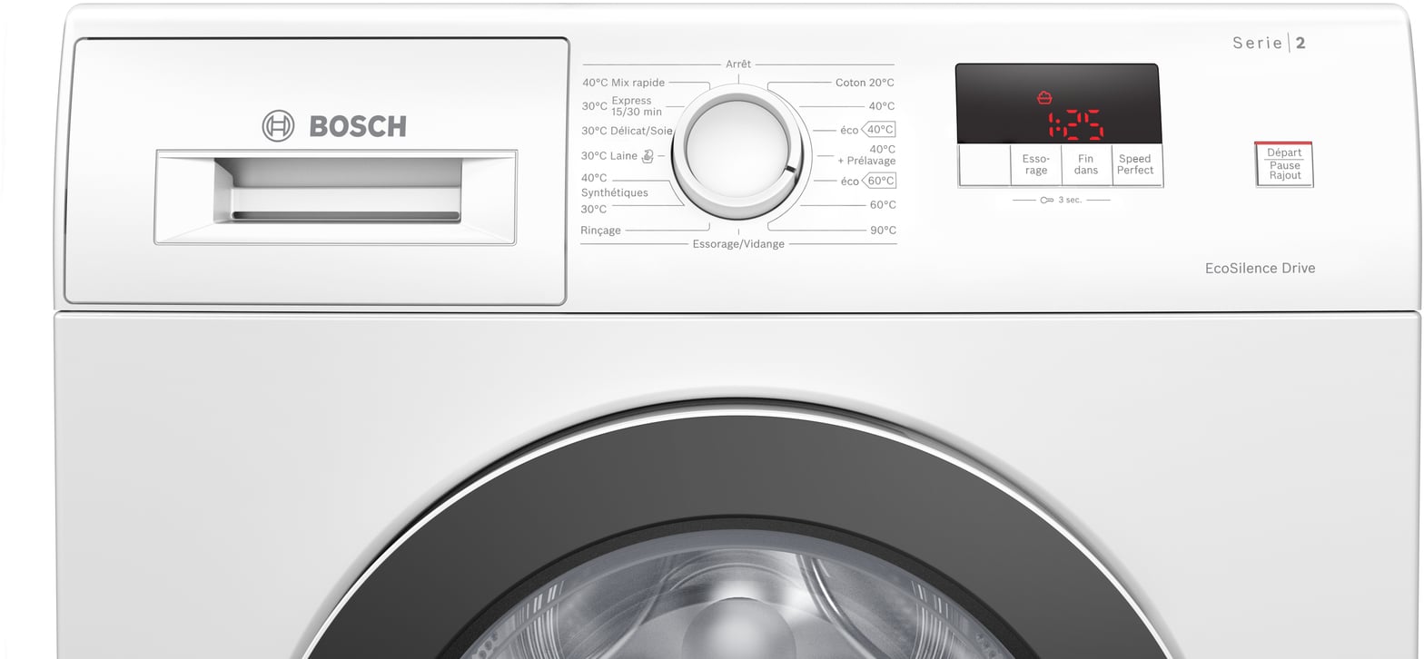 Bandeau de commandes Bosch Serie 2 affichant la mention EcoSilence Drive