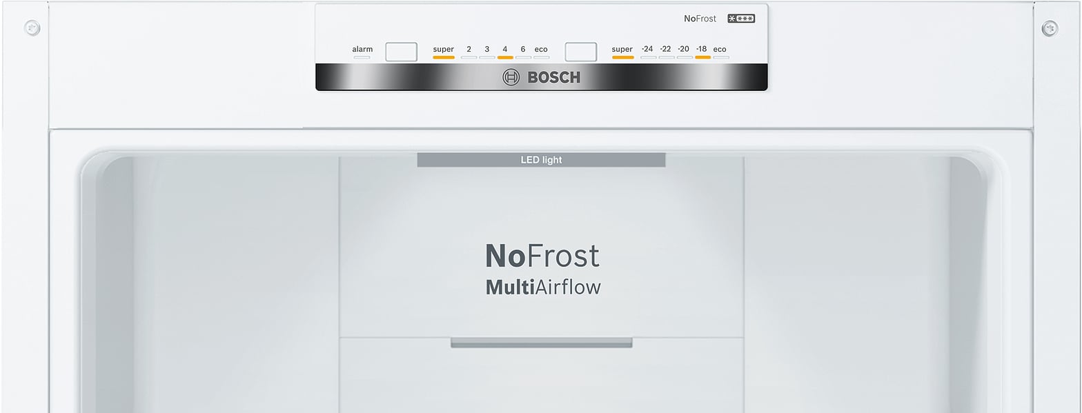 Bandeau de commandes Bosch FreshSense avec réglages de température réfrigérateur et congélateur