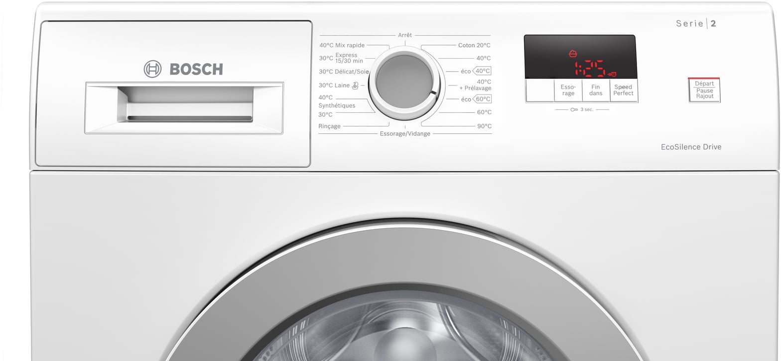 Bandeau de commande lave-linge Bosch Série 2 avec le bouton SpeedPerfect dédié