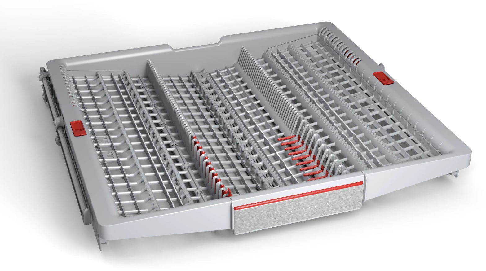 Tiroir VarioDrawer Pro Bosch ouvert avec picots rétractables rouges pour couverts