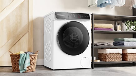 Lave-linge Bosch équipé du tambour VarioDrum en buanderie moderne
