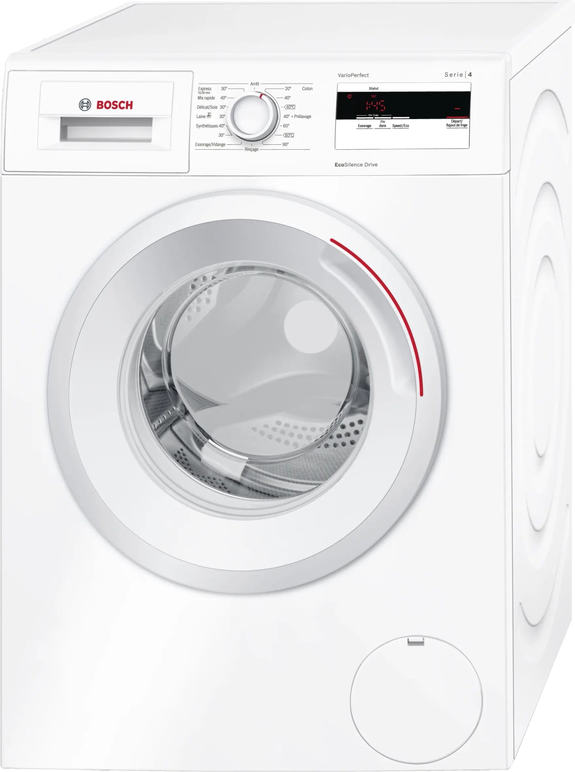 Lave-linge BOSCH Serie 4 VarioPerfect avec mention VarioPerfect et indicateur Speed/Eco sur le bandeau