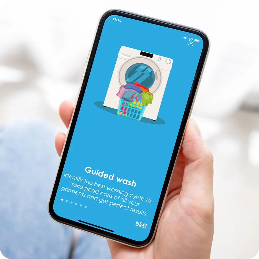 Écran Guided Wash de l'application Candy simply-Fi - fonction Smart Touch