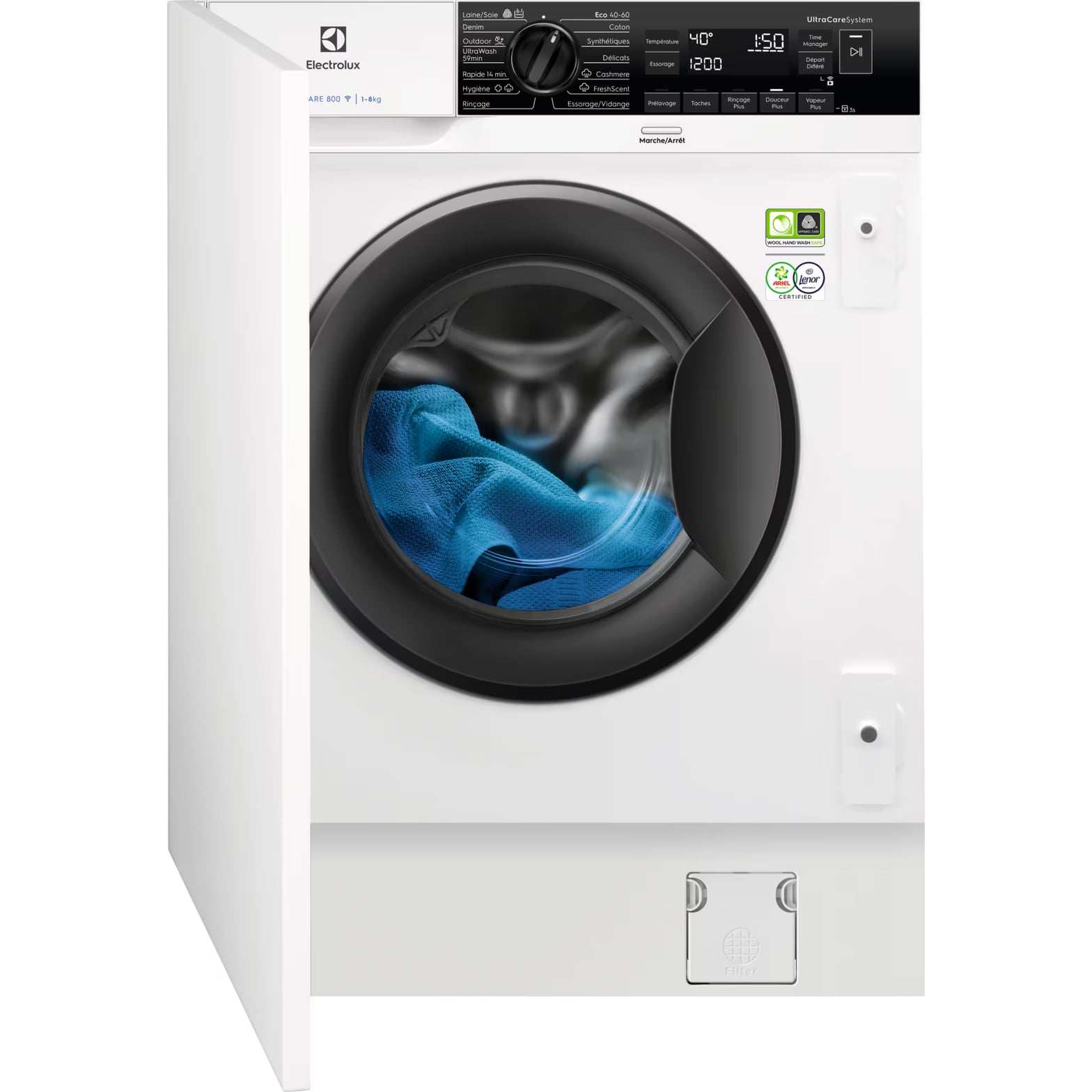 Lave-linge Electrolux PerfectCare 800 8kg avec moteur Eco Inverter, vue frontale hublot