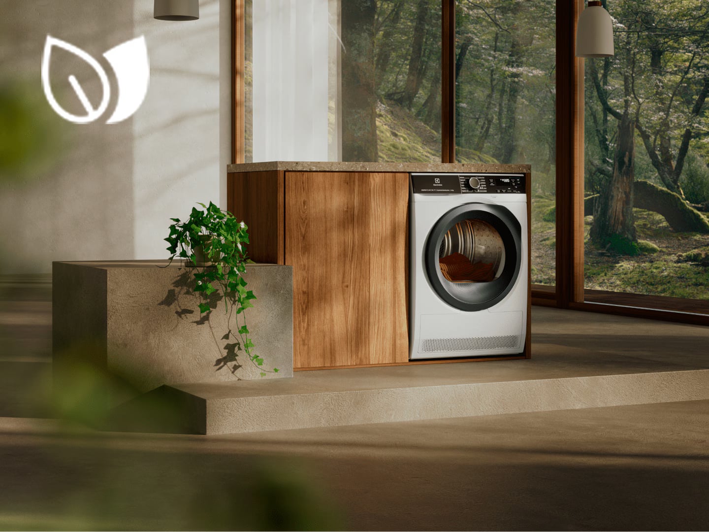 Sèche-linge Electrolux EcoLine avec capteur OptiSense intégré dans une buanderie design