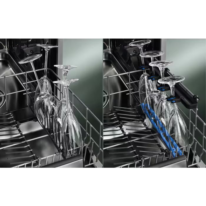 Comparatif avant/après SoftSpikes et SoftGrips Electrolux GlassCare maintenant les verres à pied