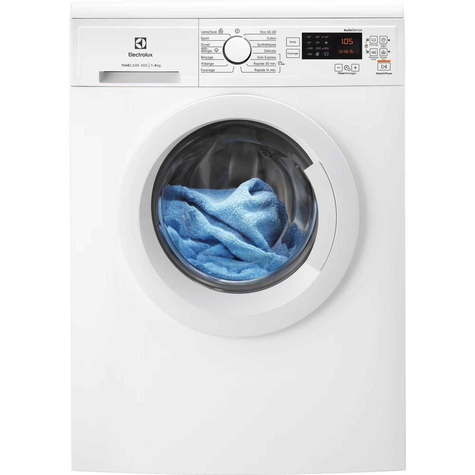 Lave-linge Electrolux TimeCare 500 avec boutons TimeManager plus moins pour ajuster la duree du cycle
