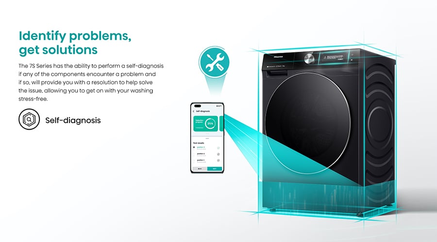 Fonction Self-diagnosis de ConnectLife identifiant les pannes d'un lave-linge Hisense via l'app