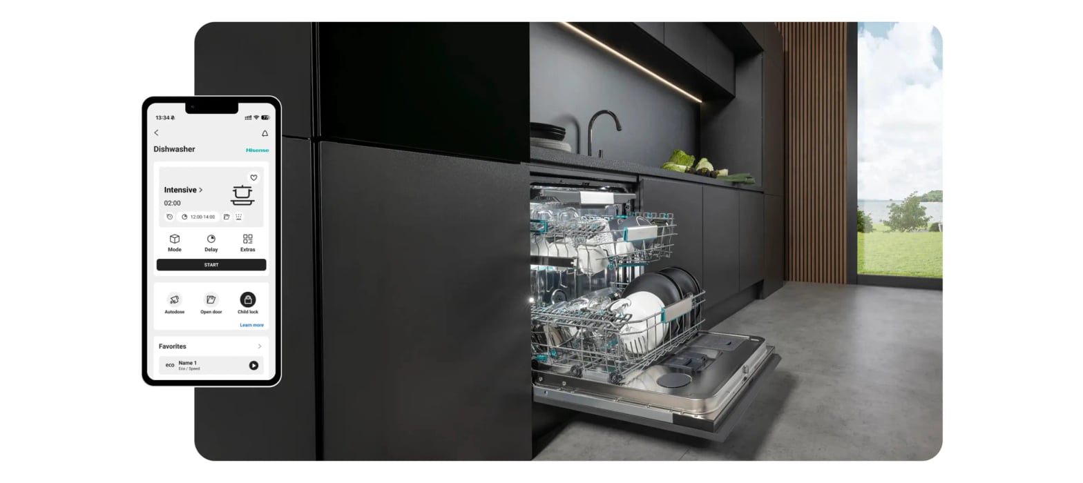 Application ConnectLife Hisense lançant un programme Intensive sur un lave-vaisselle connecté