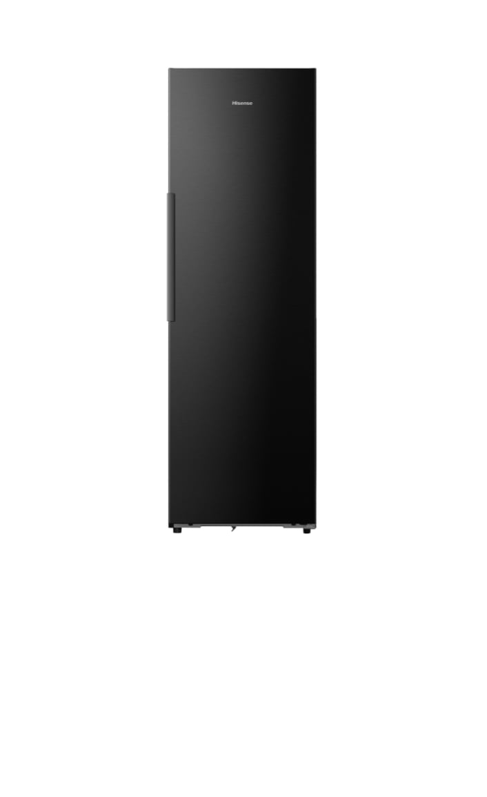Réfrigérateur-congélateur monoporte Hisense noir rendu 3D montrant le design compact