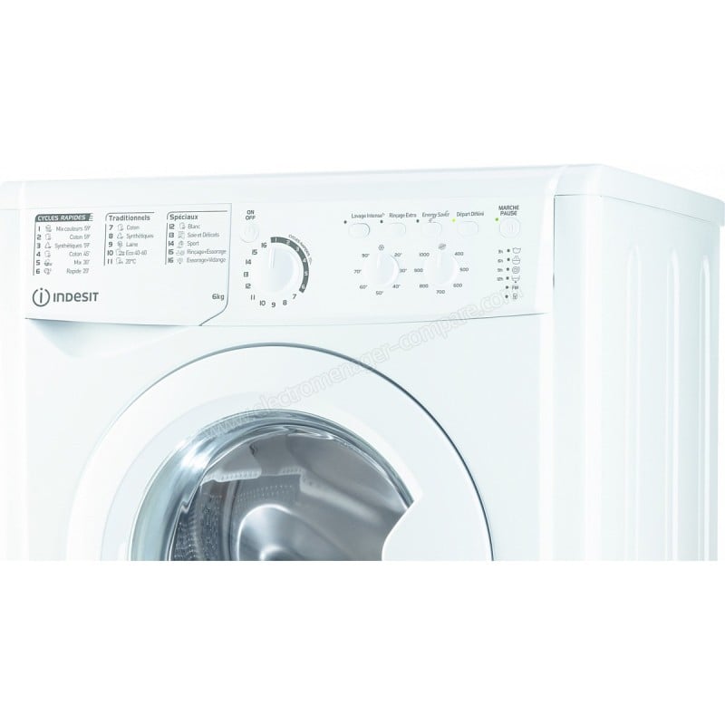 Bandeau de commandes lave-linge Indesit avec la touche Energy Saver clairement étiquetée