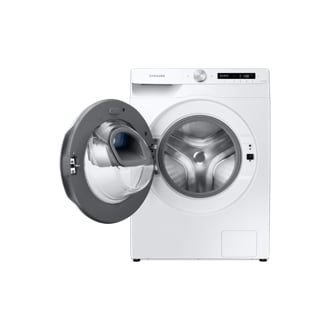Lave-linge Samsung AddWash porte ouverte tambour visible avec trappe d'appoint