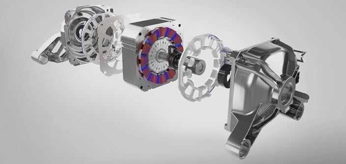 Vue éclatée 3D du moteur Spoke Samsung pour lave-linge avec stator rotor et carter
