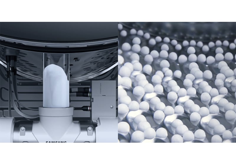 Générateur EcoBubble Samsung et coussin de bulles dans le tambour du lave-linge