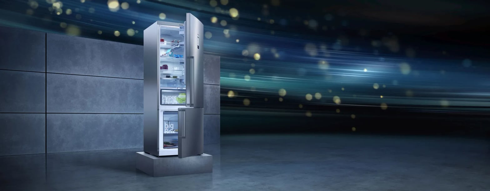 Réfrigérateur Siemens avec compartiment hyperFresh étiqueté, hero officiel innovation
