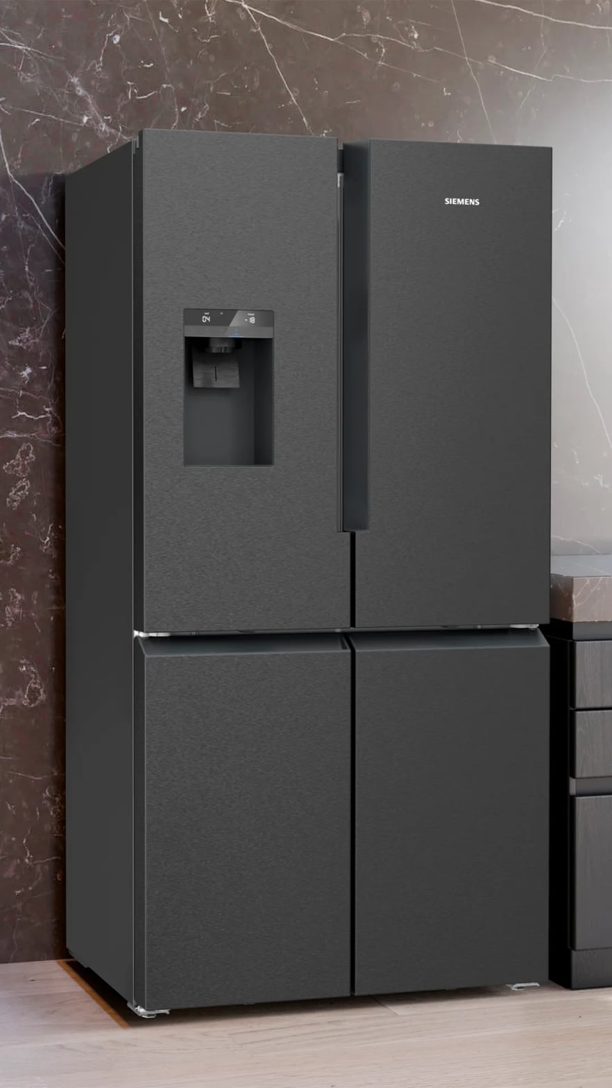 Réfrigérateur Siemens MultiAirflow multi-portes vue verticale produit