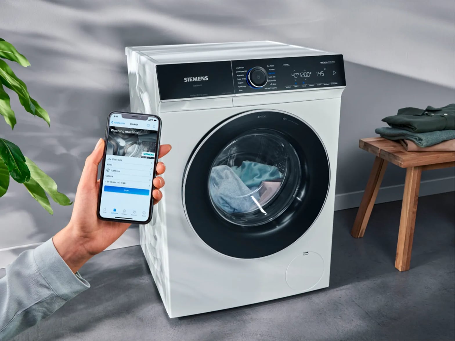 Lave-linge Siemens iQ700 piloté via l'application Home Connect, variantes de cycle varioPerfect