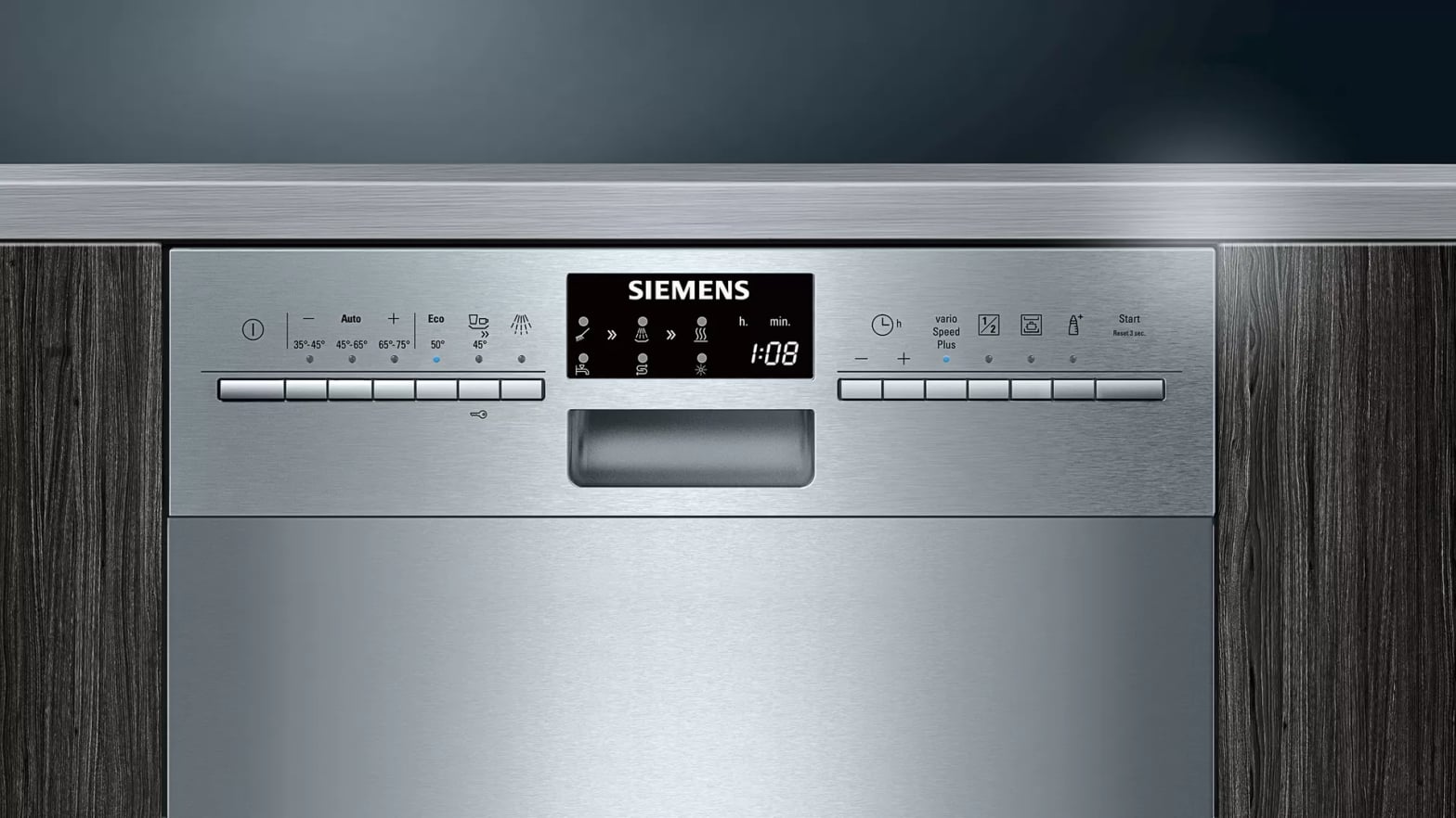 Infographie compteur de vitesse sur lave-vaisselle Siemens illustrant varioSpeed Plus