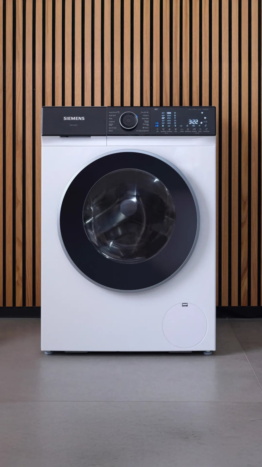Lave-linge Siemens iQ500 équipé du tambour waveDrum, vue de face