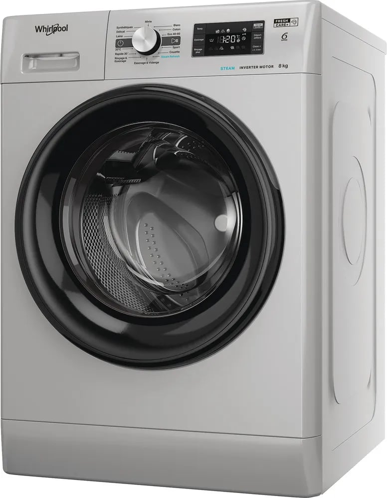 Lave-linge Whirlpool FreshCare+ 8 kg face avec touche Clean+ sur bandeau