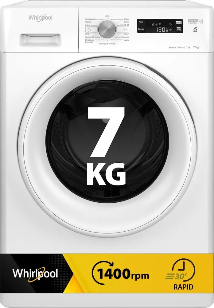 Lave-linge Whirlpool 7 kg équipé de la fonction FreshCare