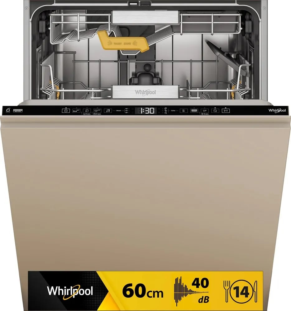 Technologie PowerClean Pro annotée sur la conception de la cuve de lavage d’un lave-vaisselle Whirlpool.