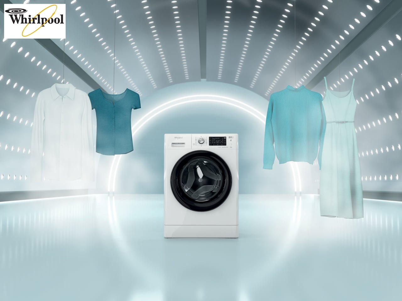 Lave-linge hublot Whirlpool 9 kg à tambour Soft Move, hublot ouvert sur le tambour