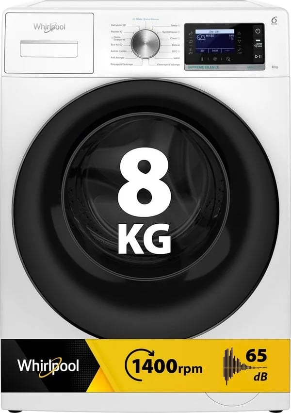Lave-linge Whirlpool Supreme Silence 8 kg, technologie Zen 65 dB 1400 tr/min